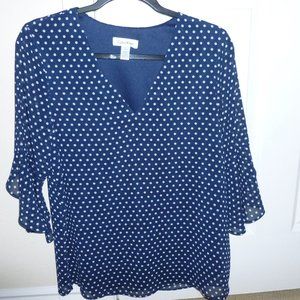 Calvin Klein Polka Dot Blouse with Bell Sleeves